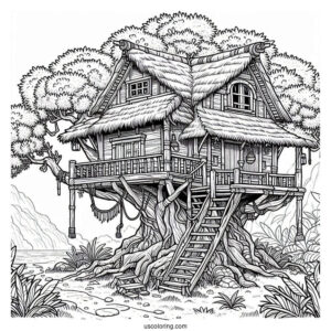 Detailed Tree House In Tarzan Coloring Page