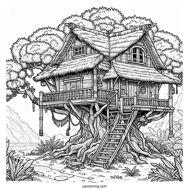 Detailed Tree House In Tarzan Coloring Page
