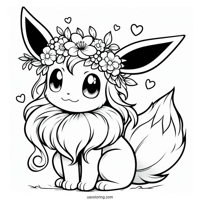 Eevee Wearing Flower Crown Coloring In