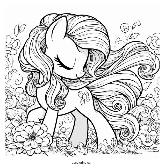 Beautiful Pinkie Pie Coloring Page With Flowing Mane On A Flower Field