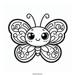 Smiling Cartoon Butterfly Coloring Page With Curly Antennae For Kids