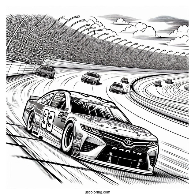 Realistic NASCAR Coloring Page Cup Series Cars On Race Track