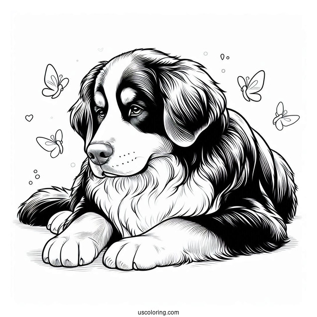 Coloring Sheet Of Bernese Mountain Dog Resting