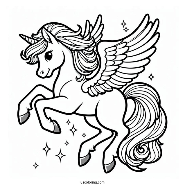 Easy Pegasus Coloring Page Outline For Kids