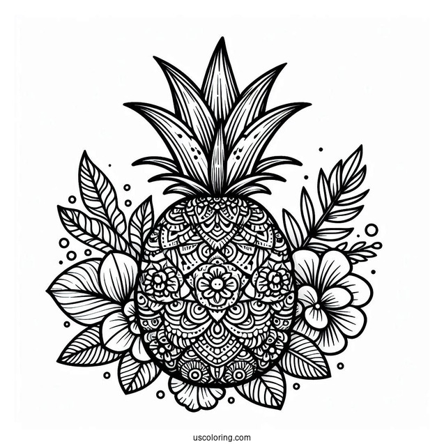 Beautiful Floral Pineapple Coloring Page for Adults