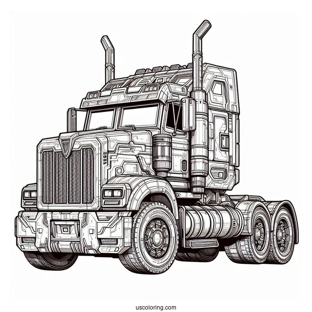 Realistic Optimus Prime Coloring Page Truck Form