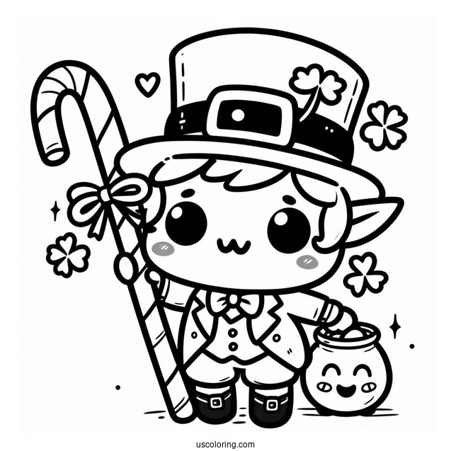 St. Patrick's Day Coloring Page Kawaii Leprechaun With A Cane