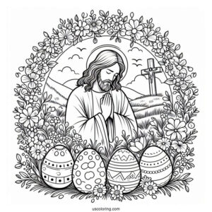 Jesus Praying In Garden With Easter Egg Coloring Page