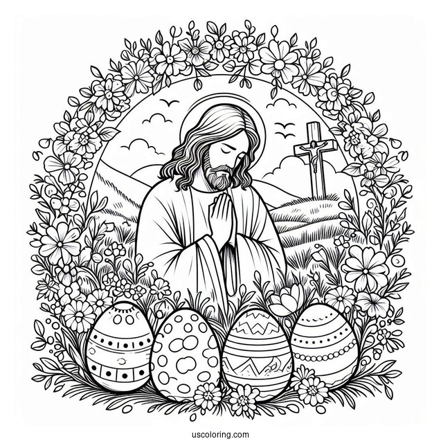 Jesus Praying In Garden With Easter Egg Coloring Page