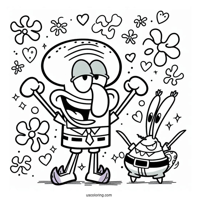Simple Eugene Harold Krabs With Squidward Coloring Page For Kids