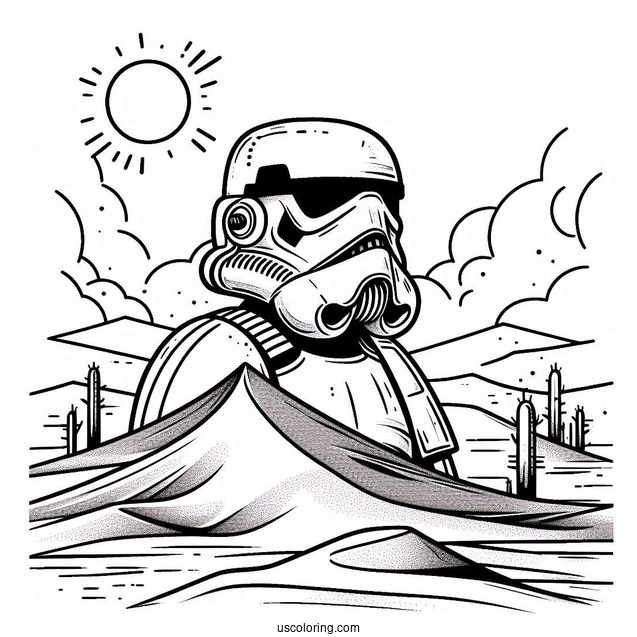 Sand Stormtrooper Coloring Page In The Desert For Kids