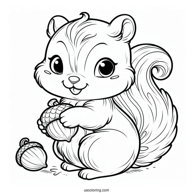 Baby Squirrel Coloring Page Holding Chestnut Coloring Sheet