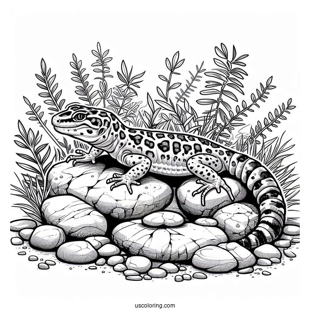 Leopard Gecko Lizard Coloring Page On Rocks