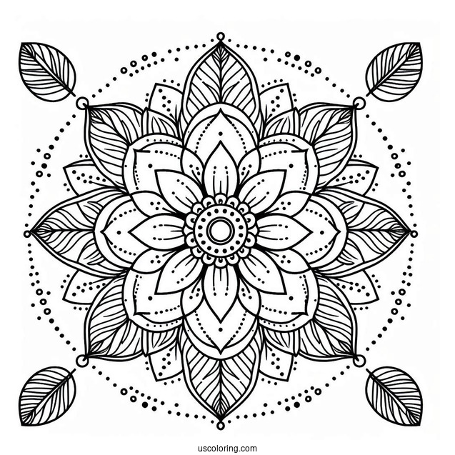 Flower Mandala Coloring Page With Dotted Outline