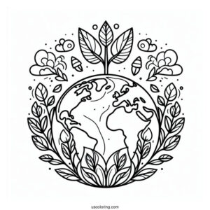 Adorable Earth Sprouting Leaves Coloring Page For Kids