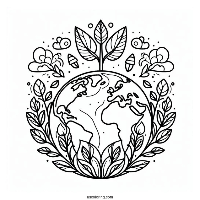 Adorable Earth Sprouting Leaves Coloring Page For Kids