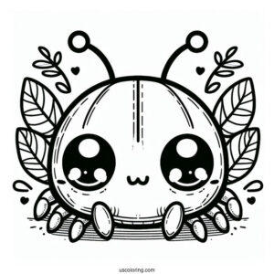 Kawaii Beetle Coloring Page With Large Eyes For Preschoolers