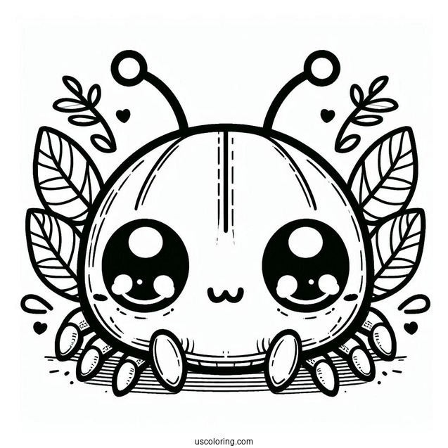Kawaii Beetle Coloring Page With Large Eyes For Preschoolers