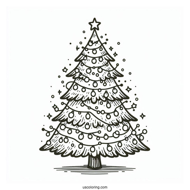 Christmas Tree With Lots Of Lights To Color