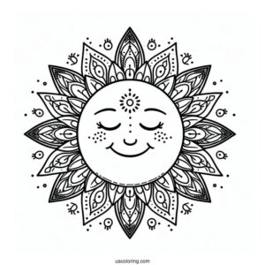 Easy Smiling Sun Mandala Coloring Page For Kids