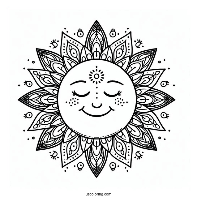 Easy Smiling Sun Mandala Coloring Page For Kids