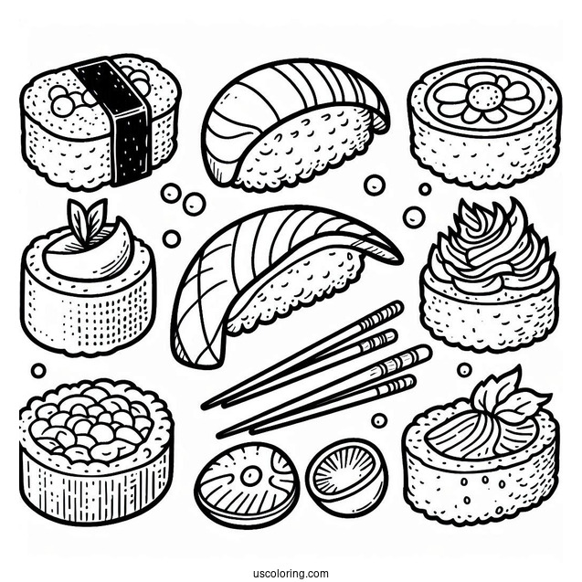 Easy Nigiri Sushi Coloring Pages For Preschoolers