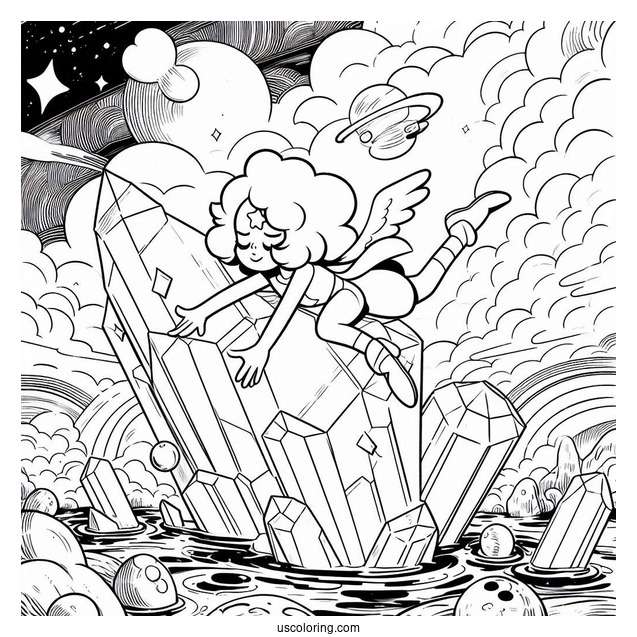 Steven Universe Coloring Page Of Rainbow Quartz Floating On Cliff
