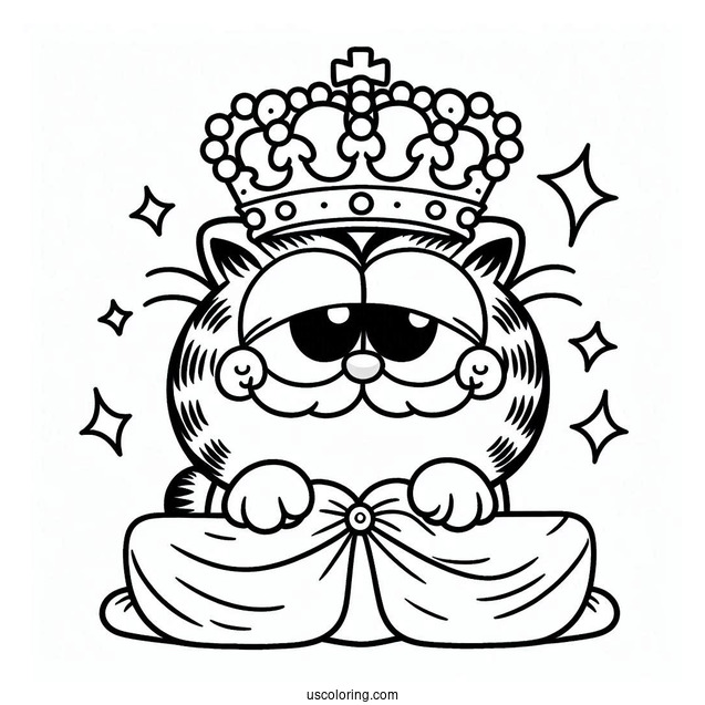 Garfield Holding Crown Coloring In For Preschoolers
