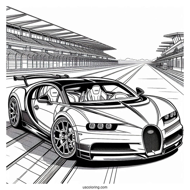 Bugatti Coloring Page Chiron On Race Track