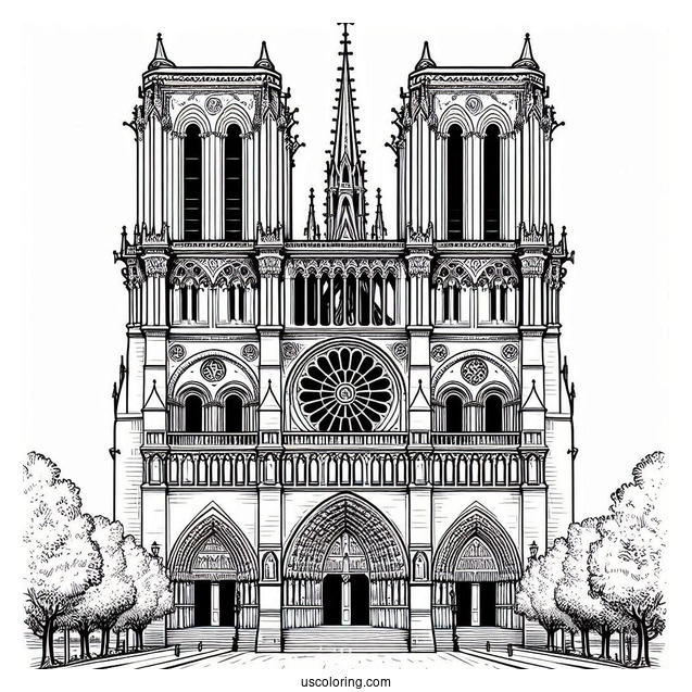 Church Coloring Page Of Notre Dame Cathedral