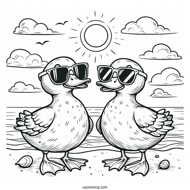 Two Ducks Wearing Sunglasses At The Beach
