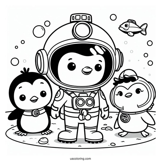 Octonauts Coloring Page Of Captain Barnacles, Min, Peso Penguin, and Kwazii Underwater