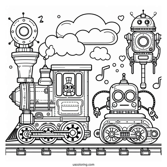 Robot Trains Coloring Page For Kids