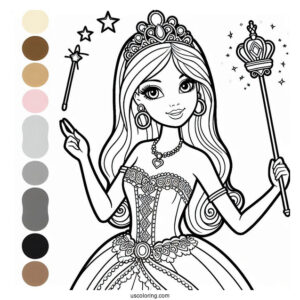 Barbie Princess Holding Wand To Color