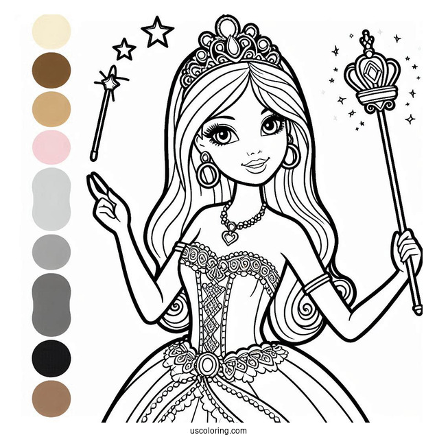 Barbie Princess Holding Wand To Color