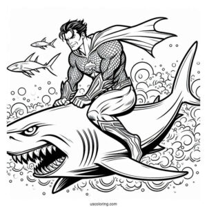 Aquaman Coloring Page Riding On A Shark