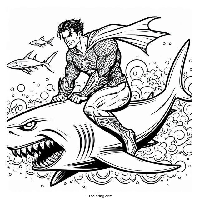 Aquaman Coloring Page Riding On A Shark