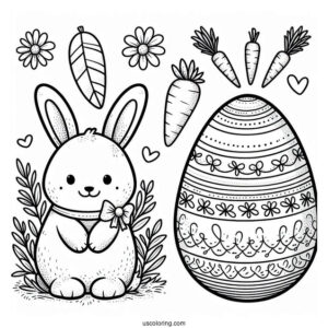 Bunny And Carrots Easter Egg Coloring Sheet