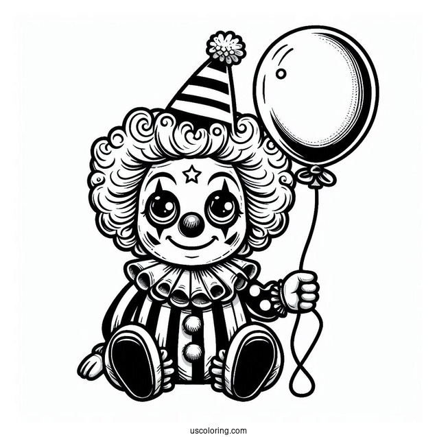 Scary Clown with Small Balloon Coloring Sheet