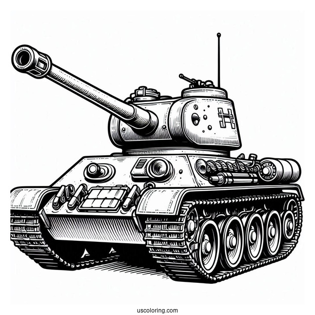 Easy T-34-76 Tank for Coloring In