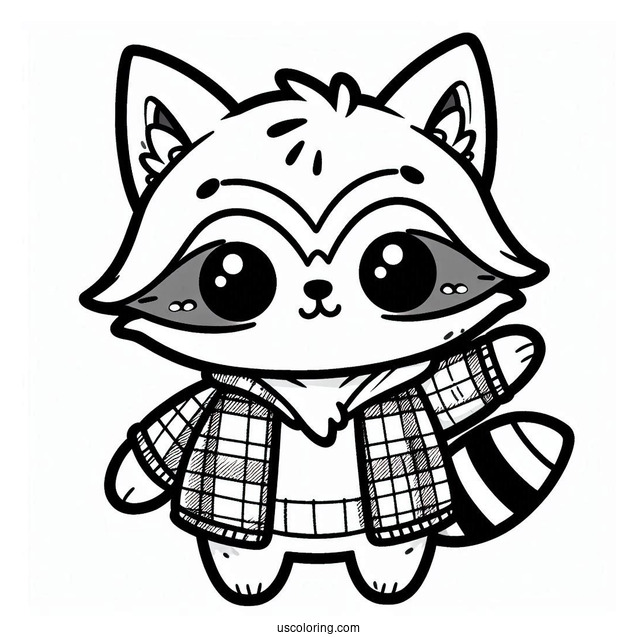 Kawaii Raccoon In A Plaid Jacket Coloring Sheet