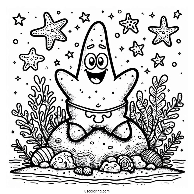 Patrick Star Coloring Page On The Rock