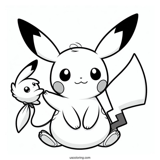 Pichu Coloring Page Holding Mimikyu s Tail