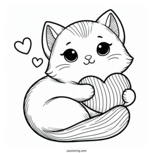 Cat Embracing Heart Coloring In