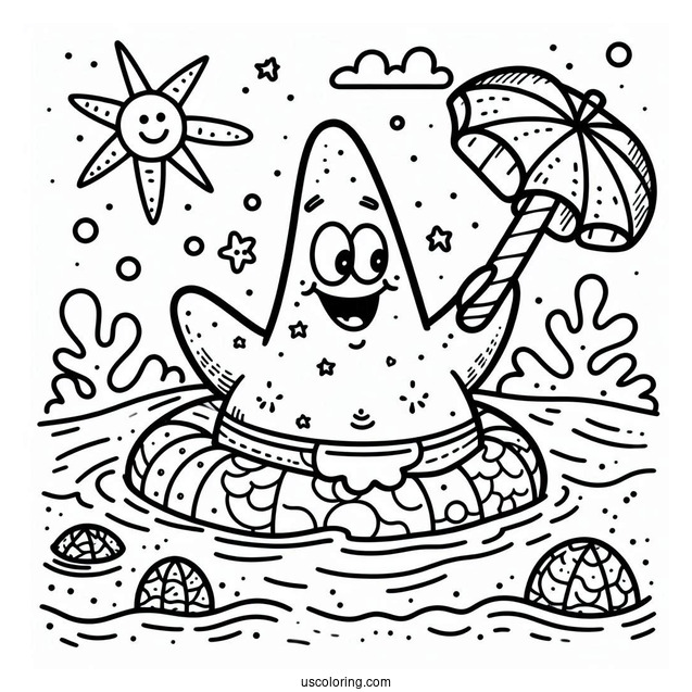 Cute Patrick Star Coloring Page Swimming For Kids
