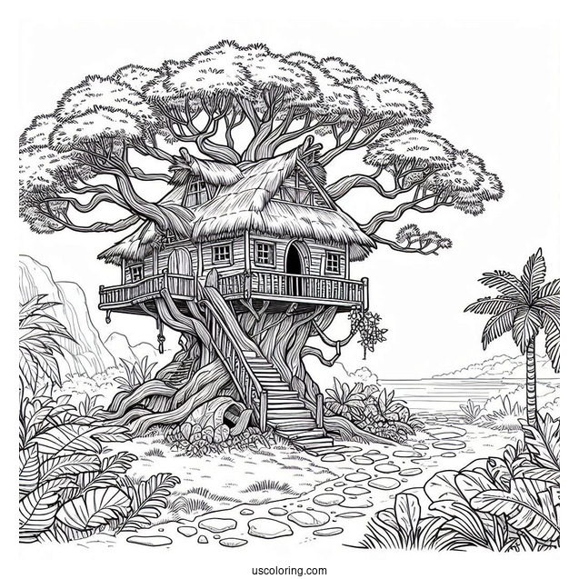 Detailed Tree House In Tarzan Coloring Page