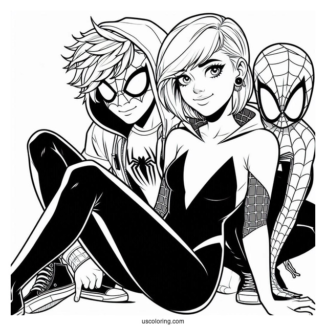 Punk Miles Morales And Spider-Gwen Coloring Page