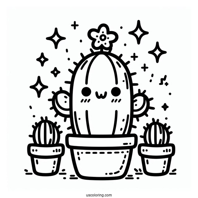 Easy Kawaii Cactus Coloring Page