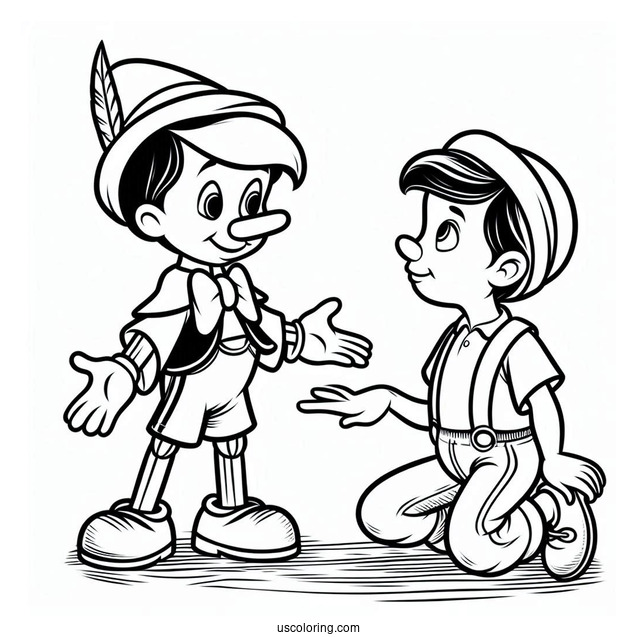 Simple Geppetto Holding Pinocchio Coloring Page