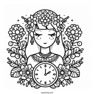 Simple To Color Clock For Kids
